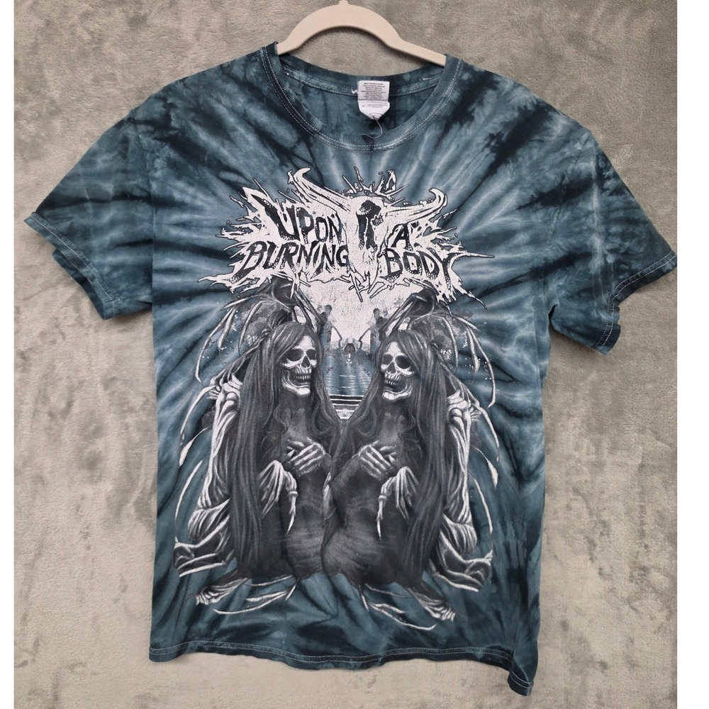 Upon A Burning Body Band T-Shirt Blue Tie Dye Gildan Heavy Cotton Mens M Reaper